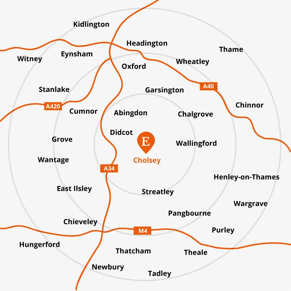 Map of areas we cover including Berkshire, Oxfordshire, Hampshire